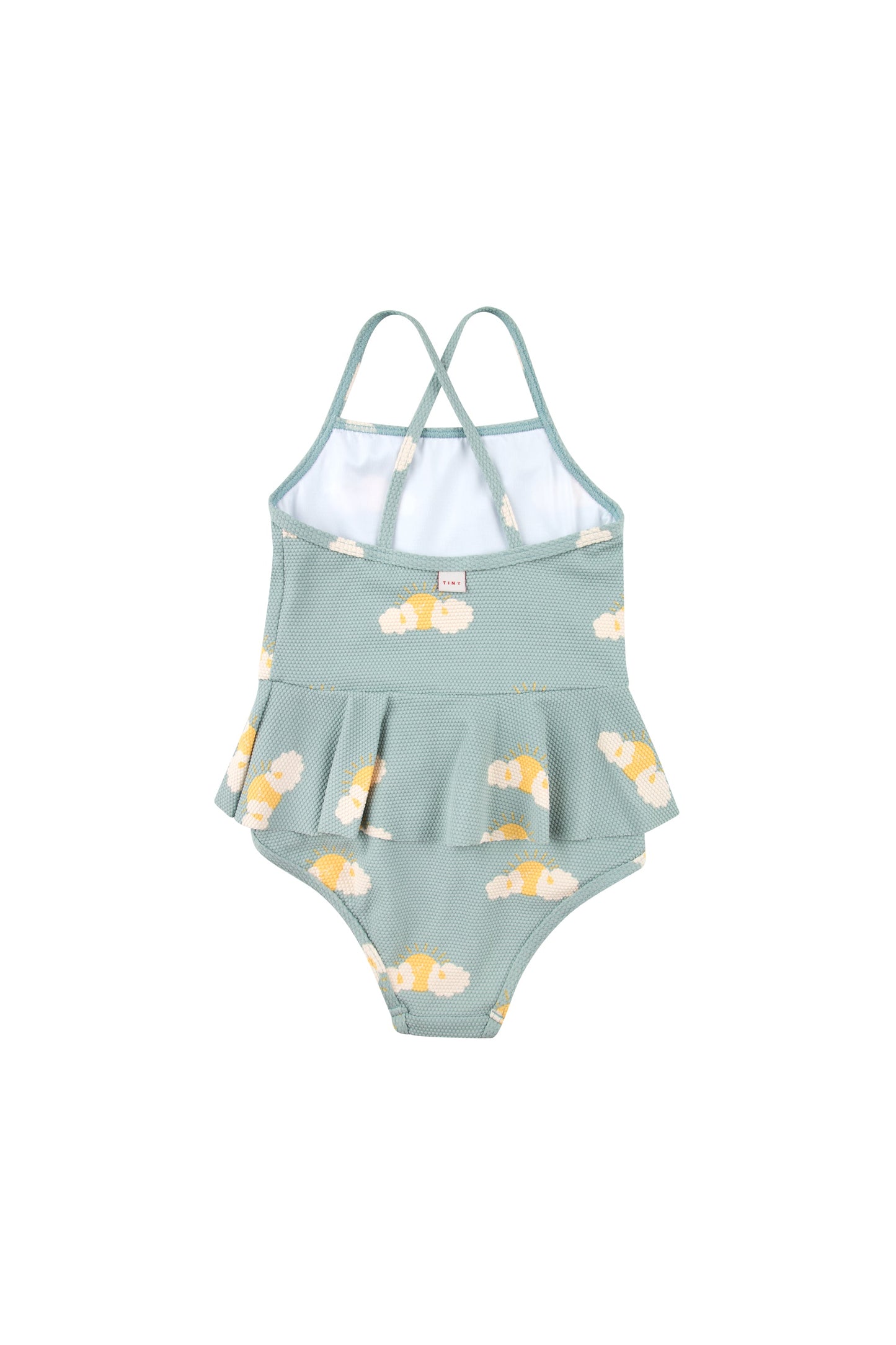 女童海绿色&黄色花朵印花泳装