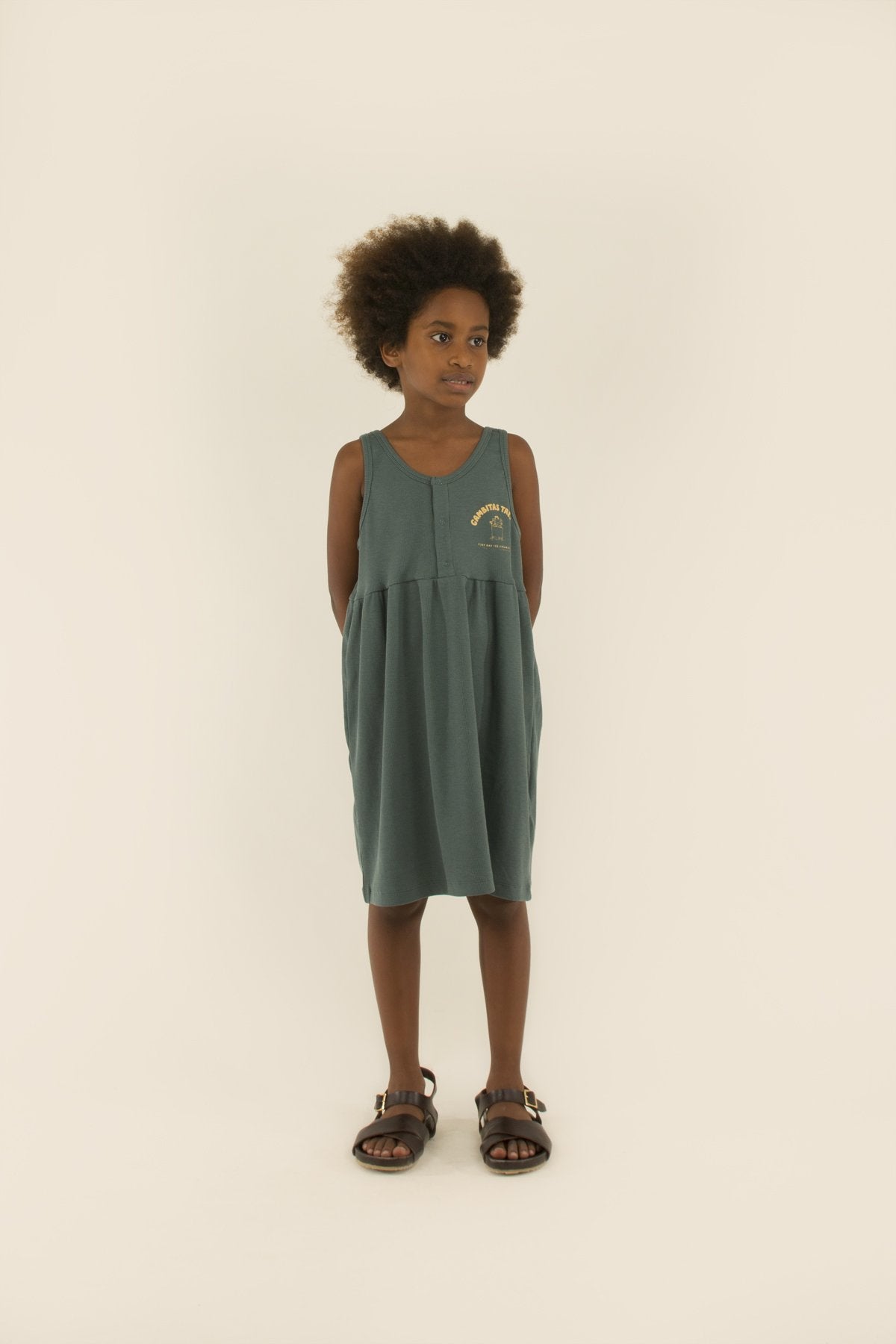 Girls Green Logo Cotton Dress