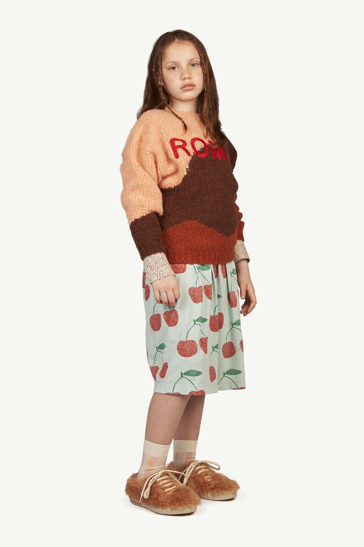 女童蓝色樱桃印花棉短裙