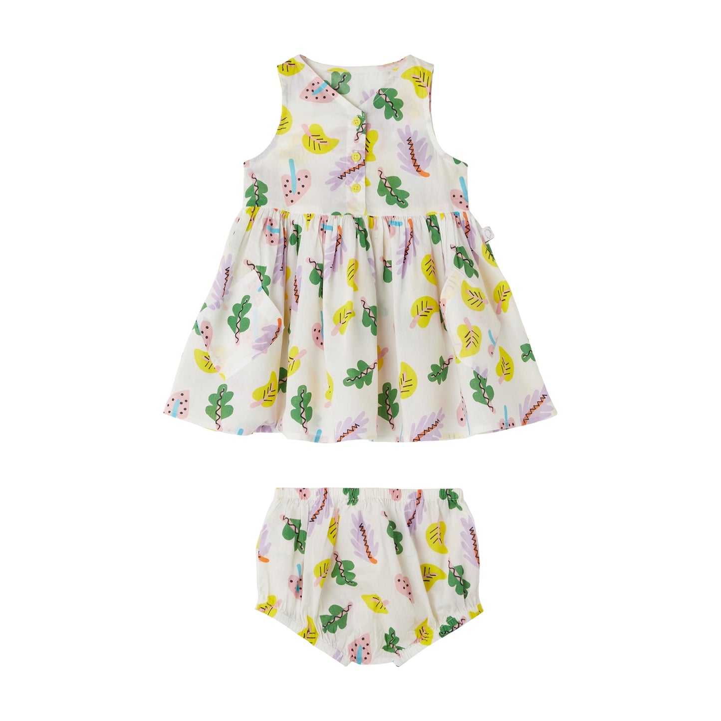 女婴白色印花棉连衣裙套装