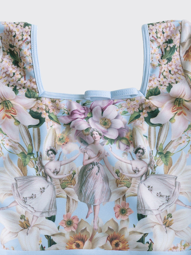 女童蓝色印花芭蕾舞连体衣