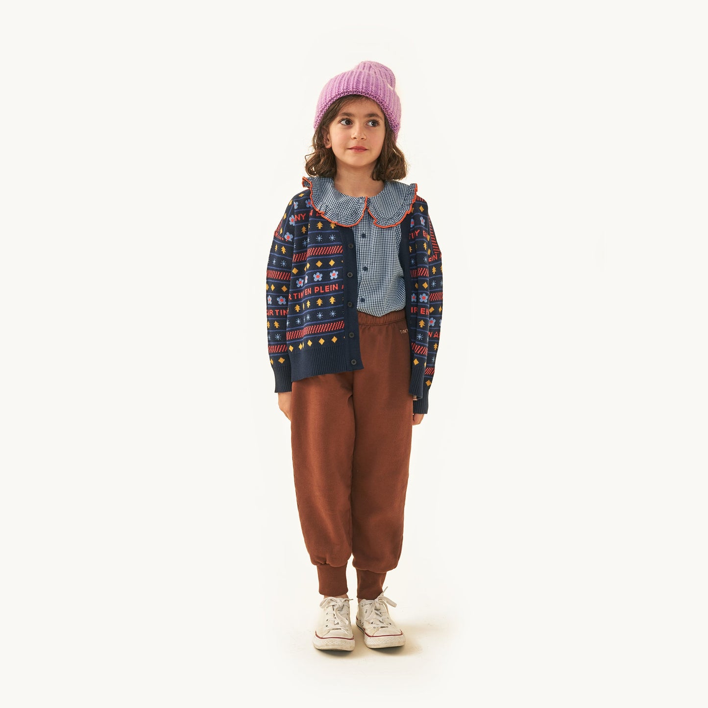 儿童棕色Logo棉长裤