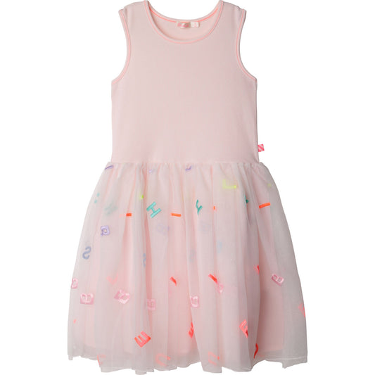 Girls Pink Embroidered Tulle Dress
