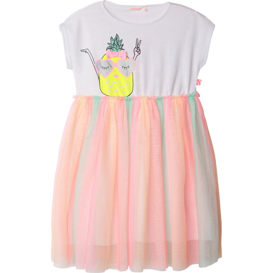 Girls White Printing Tulle Dress