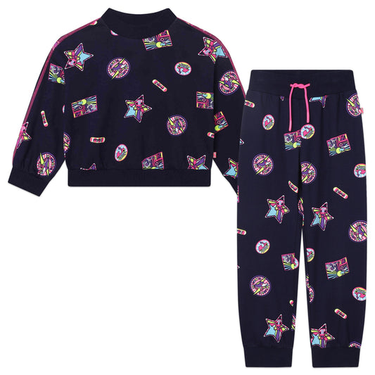 女童蓝色印花棉套装