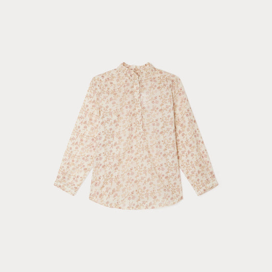 女童粉色碎花棉衬衫