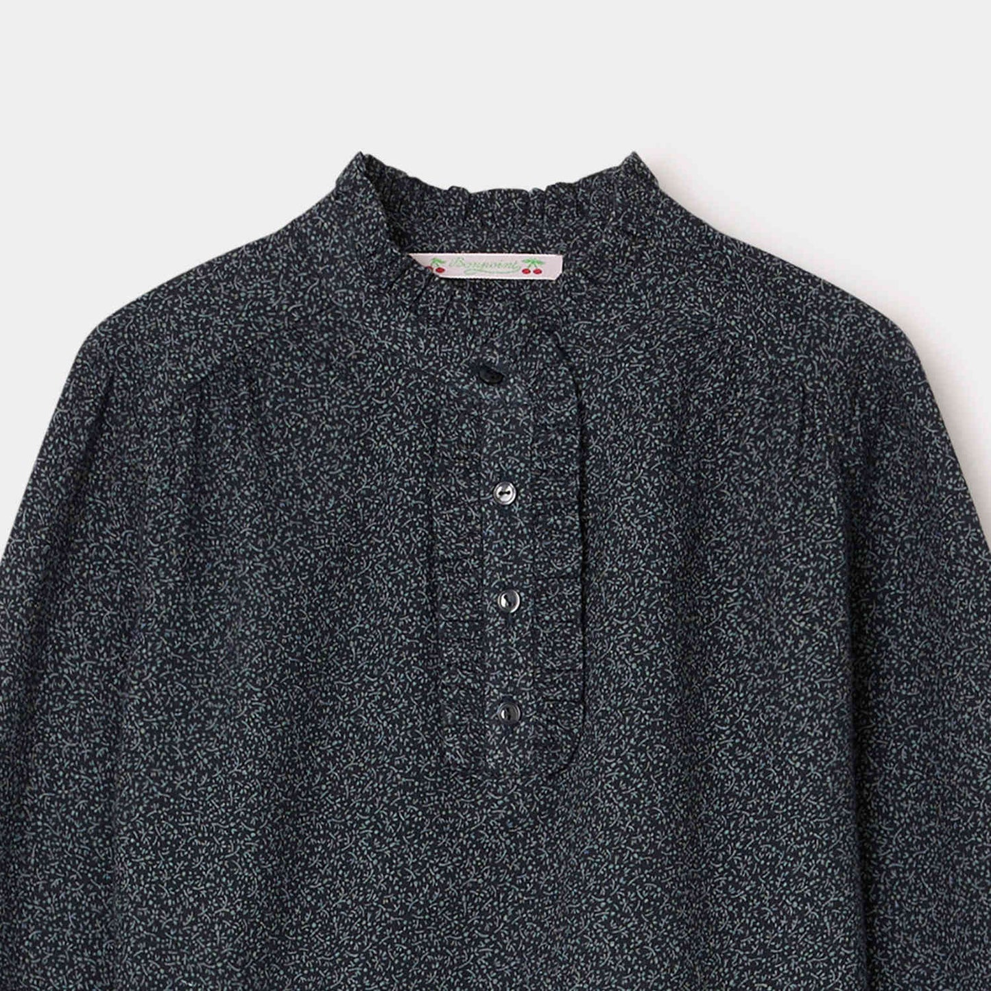 女童深灰色碎花棉衬衫