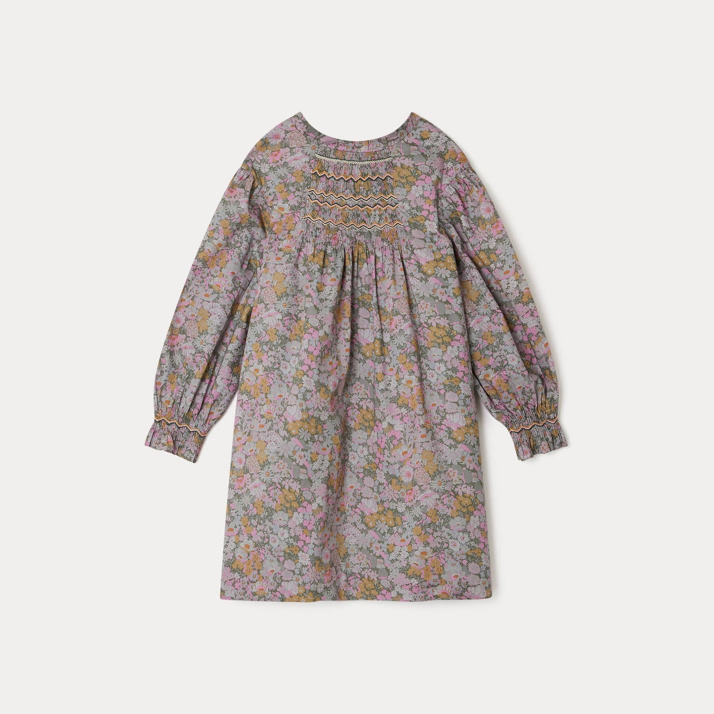 女童灰绿色碎花连衣裙