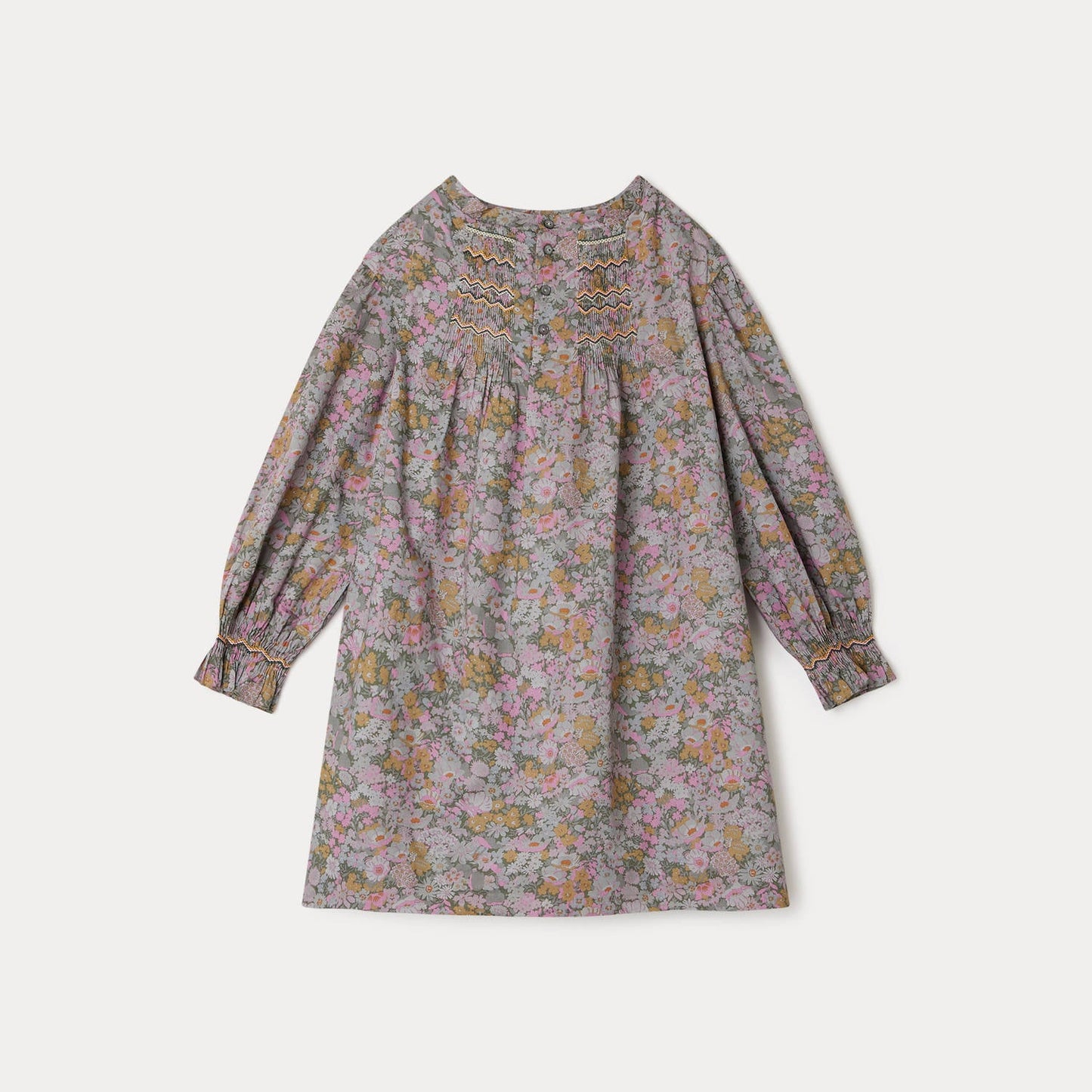 女童灰绿色碎花连衣裙