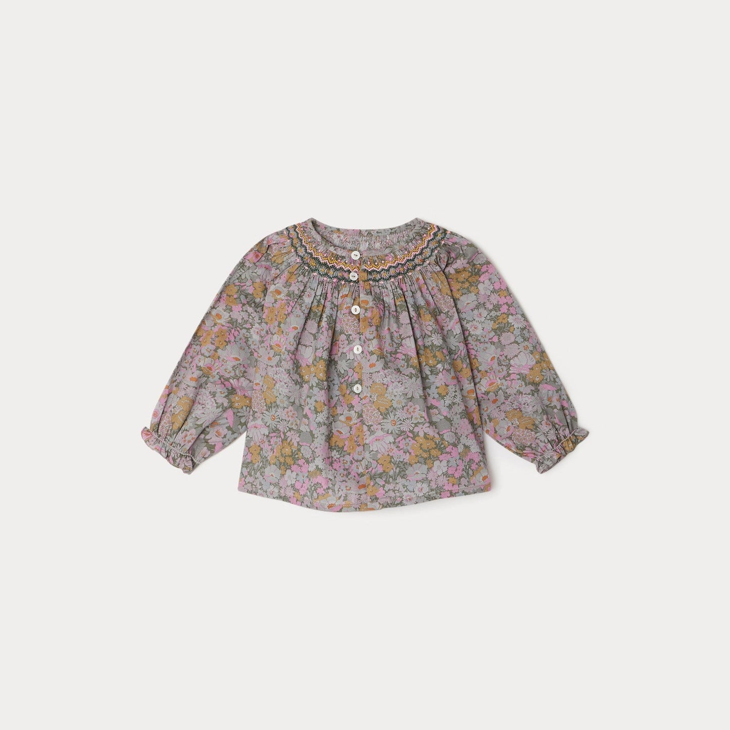 女婴灰绿色碎花棉上衣