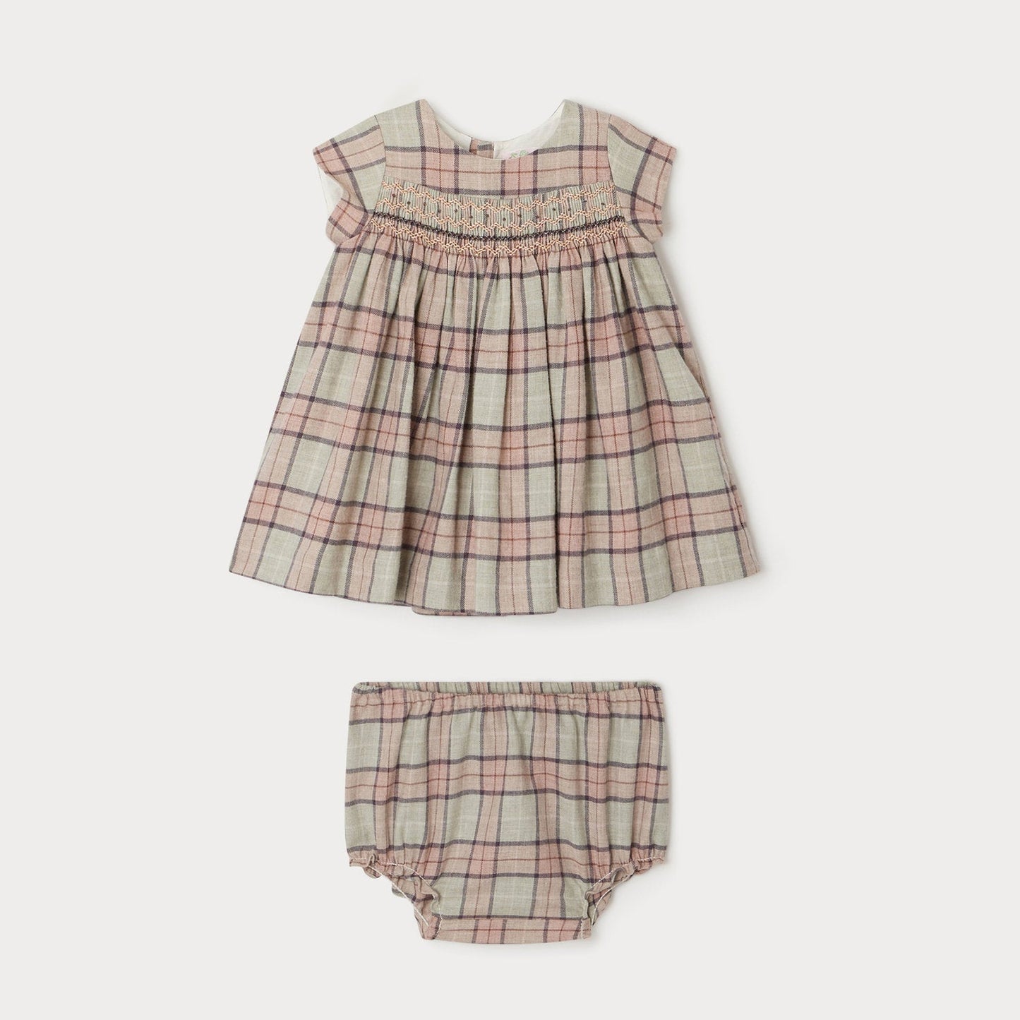 女婴粉色格子连衣裙套装