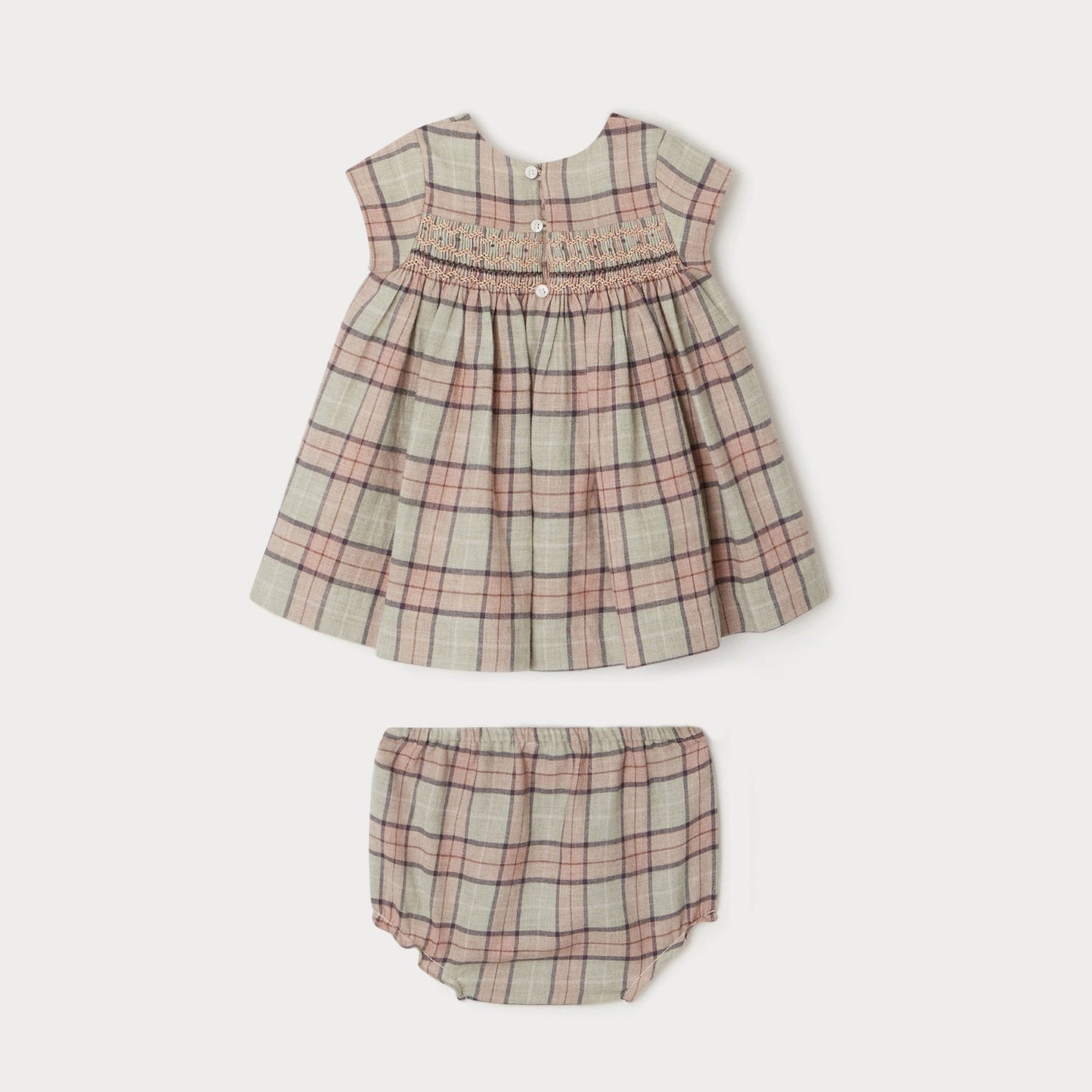女婴粉色格子连衣裙套装