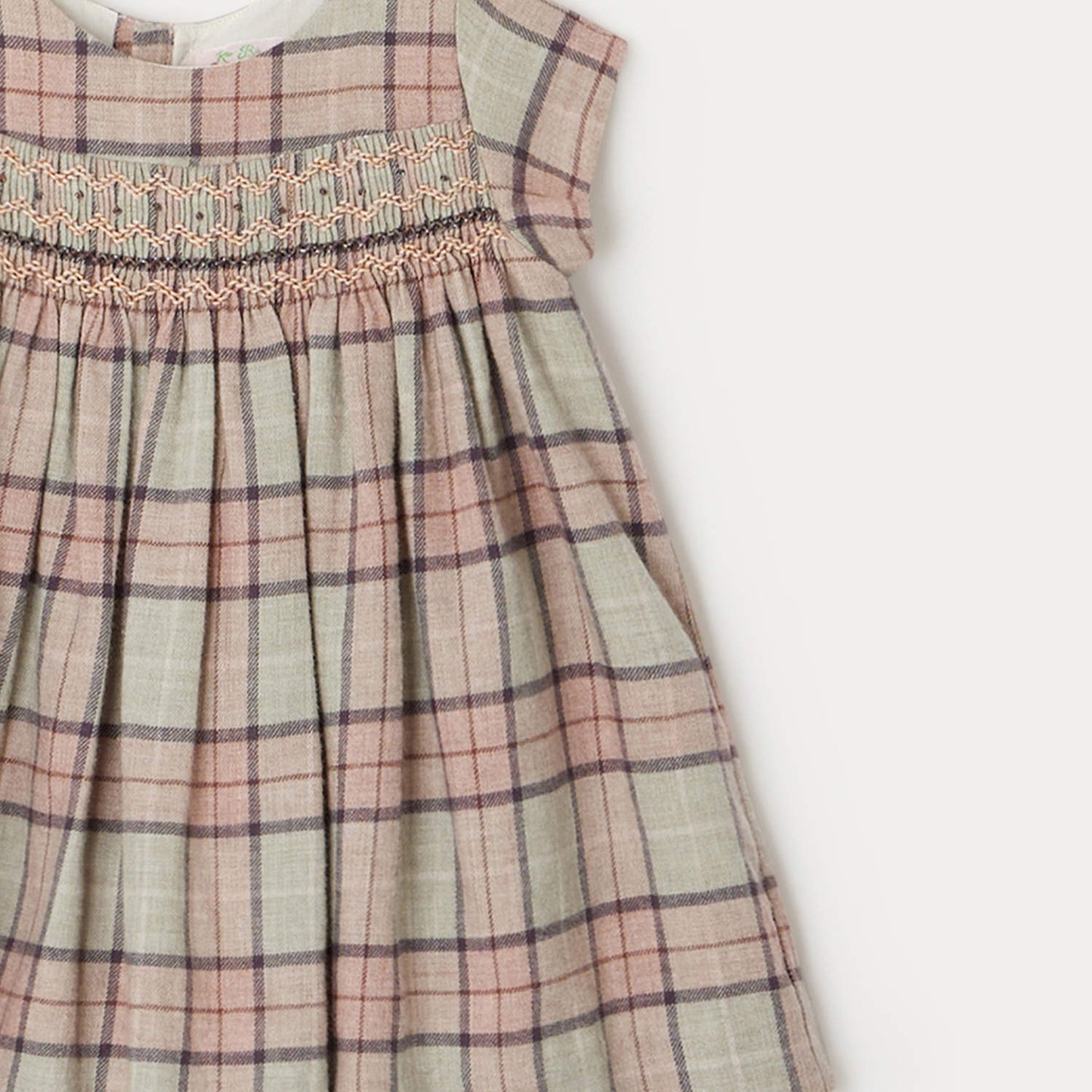 女婴粉色格子连衣裙套装