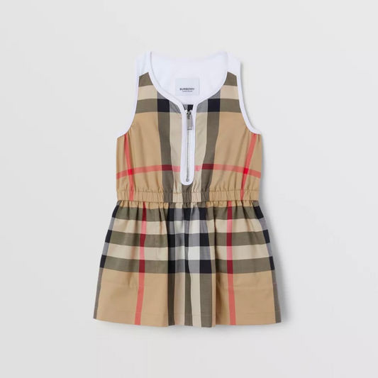 女婴米色格子连衣裙