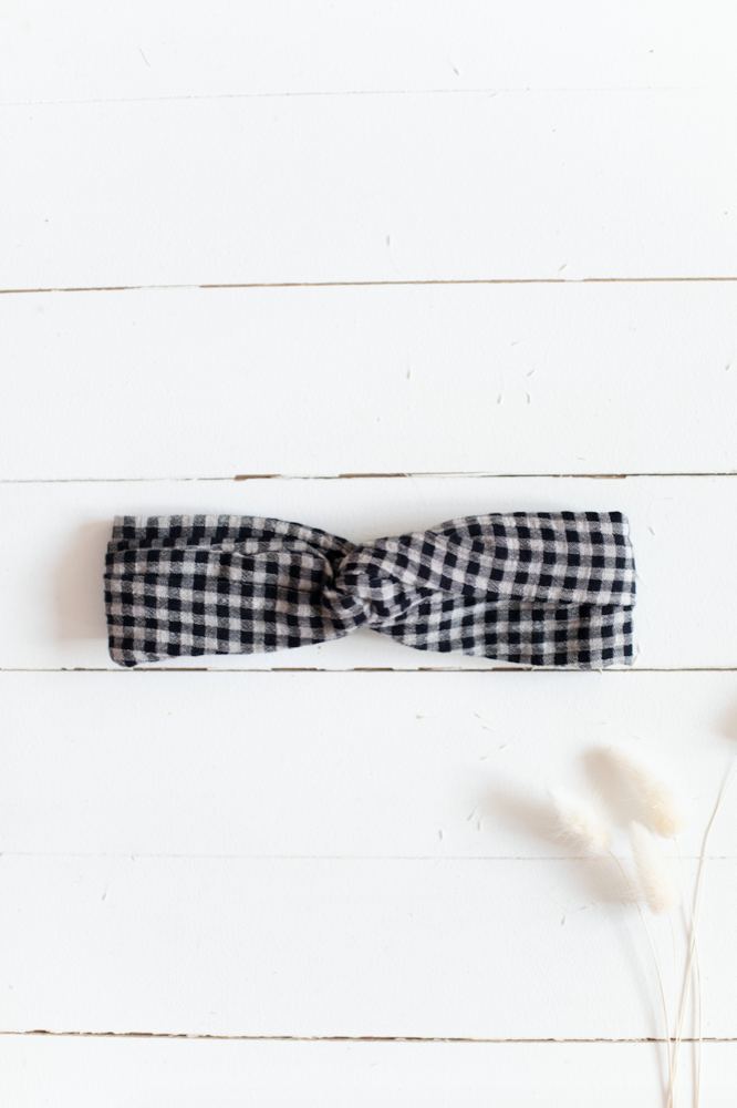 Girls Black Vichy Organic Cotton Headband