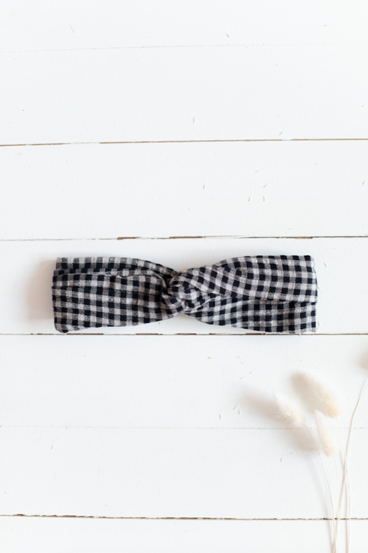 Girls Black Vichy Organic Cotton Headband