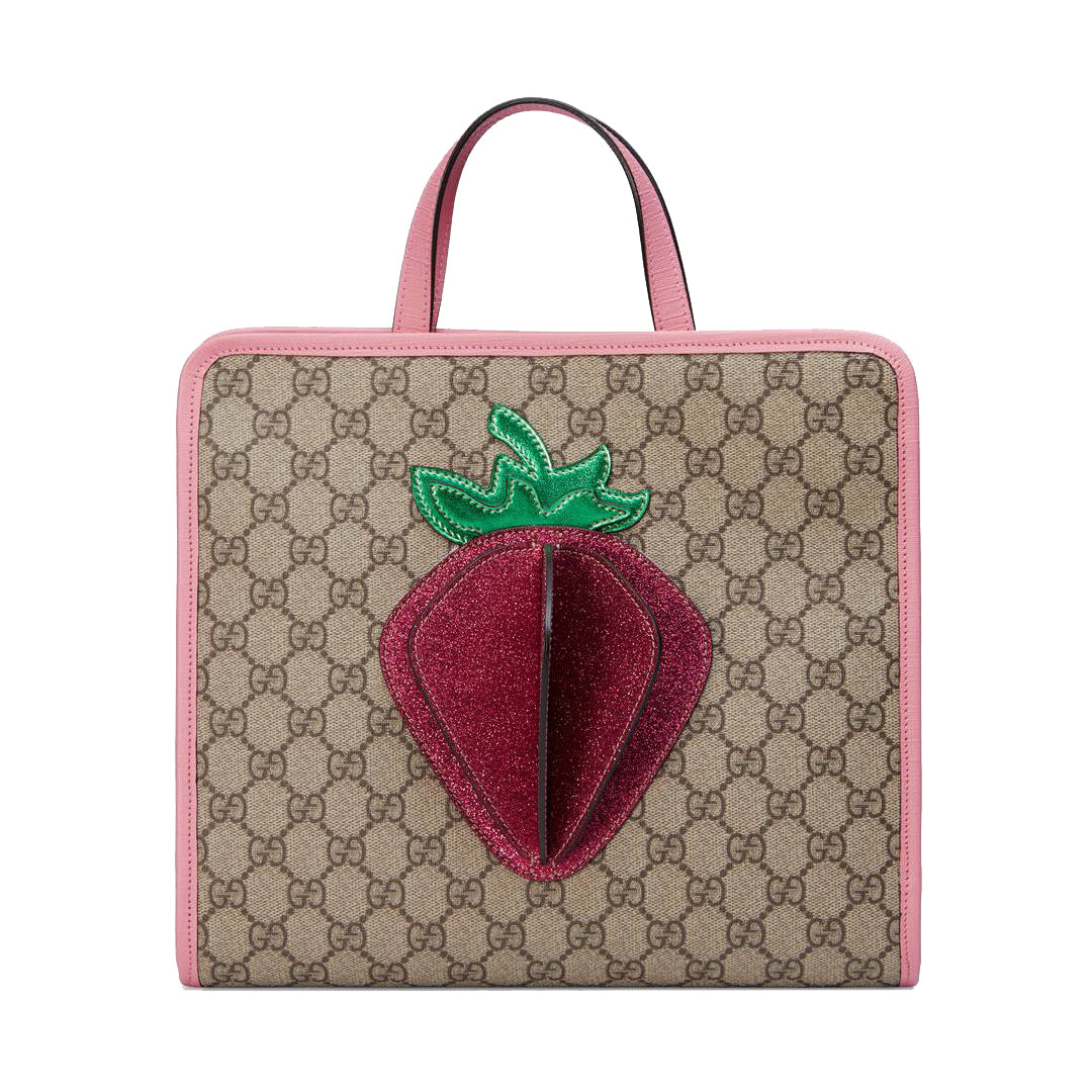 Girls Beige GG Strawberry Handbag