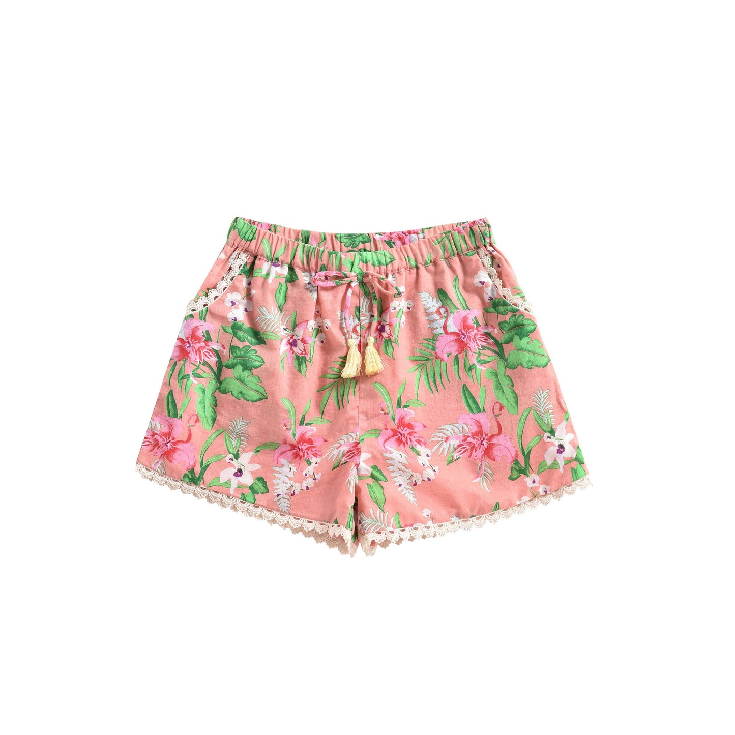 Girls Pink Flowers Cotton Shorts