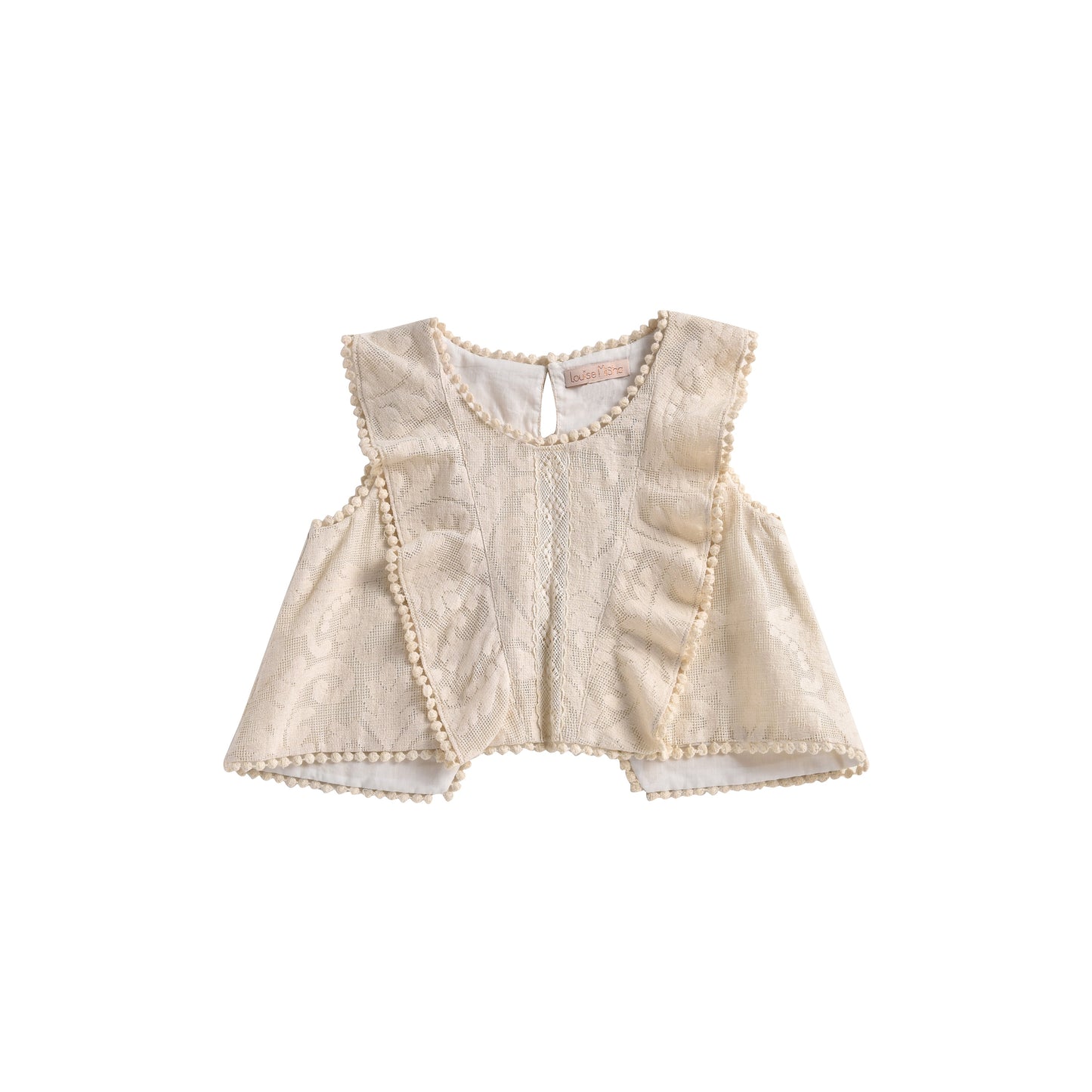 女童奶油白巴洛克蕾丝棉上衣