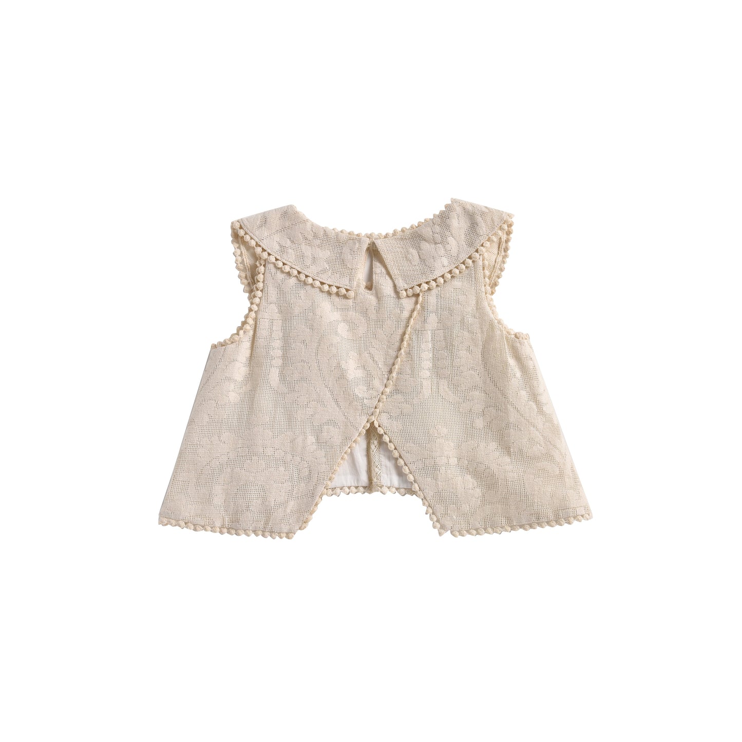 女童奶油白巴洛克蕾丝棉上衣