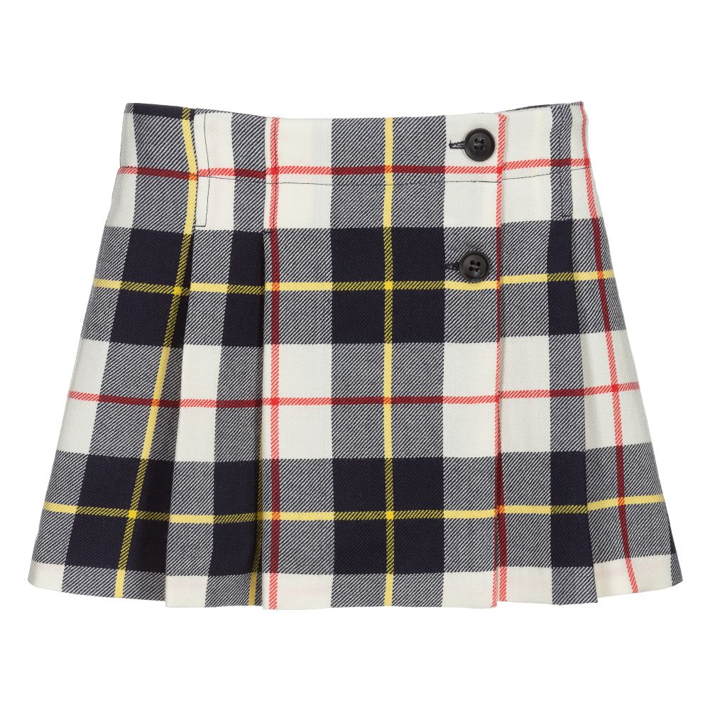 Girls White Check Skirt