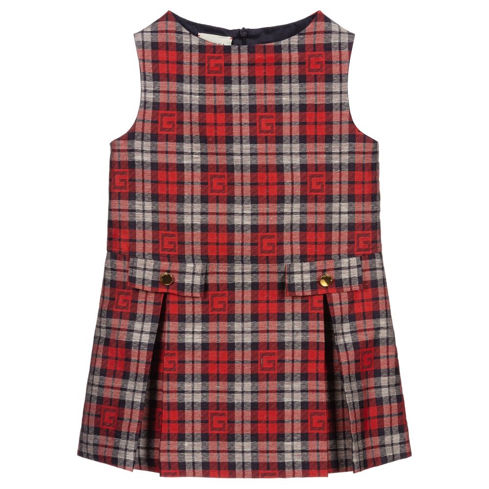 Girls Red Check Plaid Dress