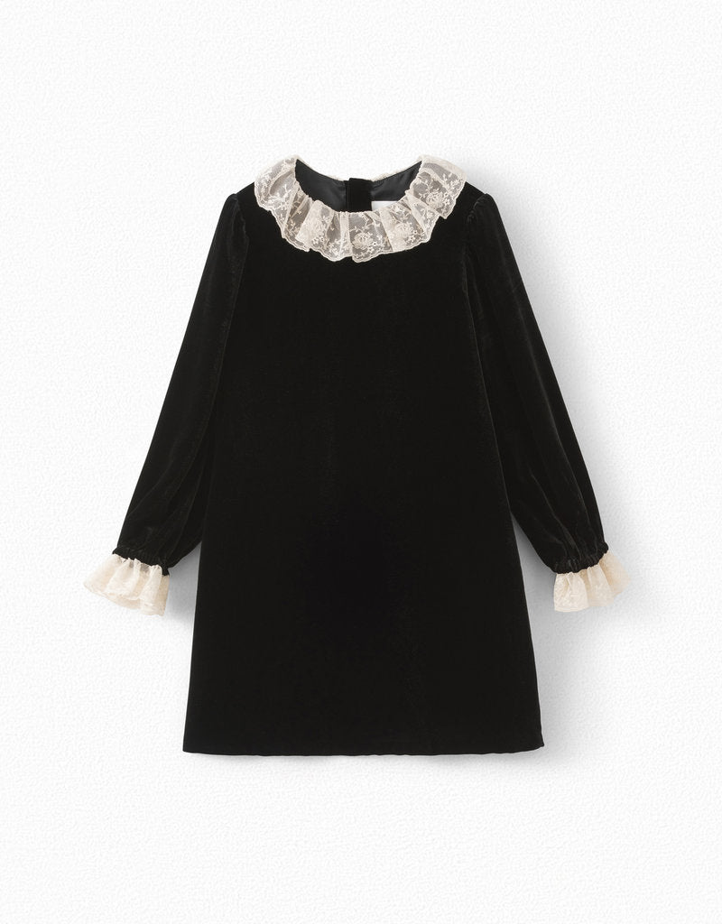 Girls Black Silk Velvet Dress