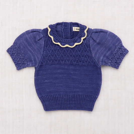 Girls Blue Ruffle Pima Cotton Sweater
