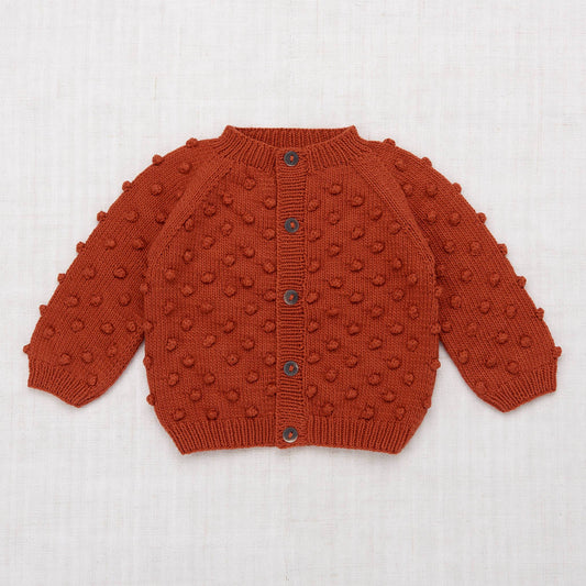 Girls Red Popcorn Pima Cotton Cardigan