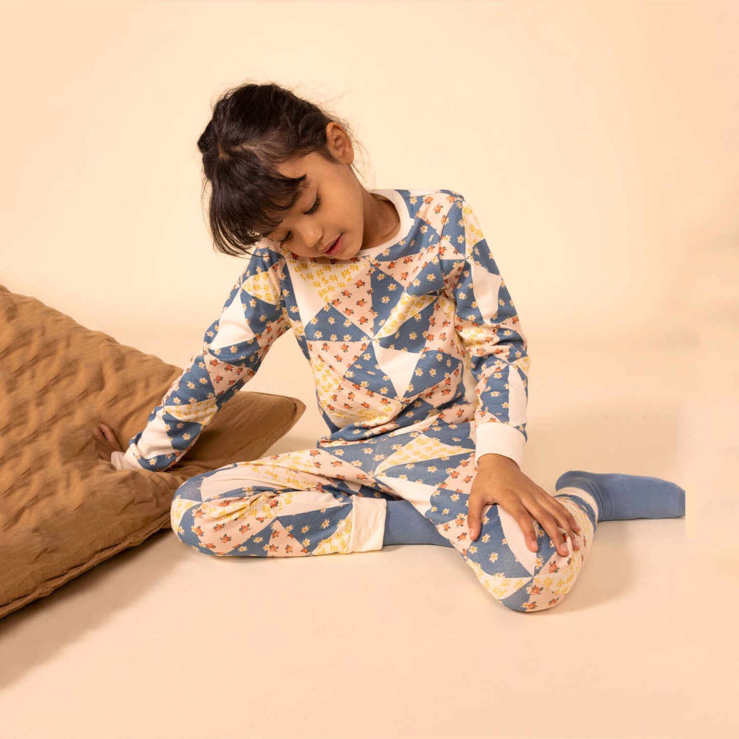 女童彩色碎花棉睡衣套装