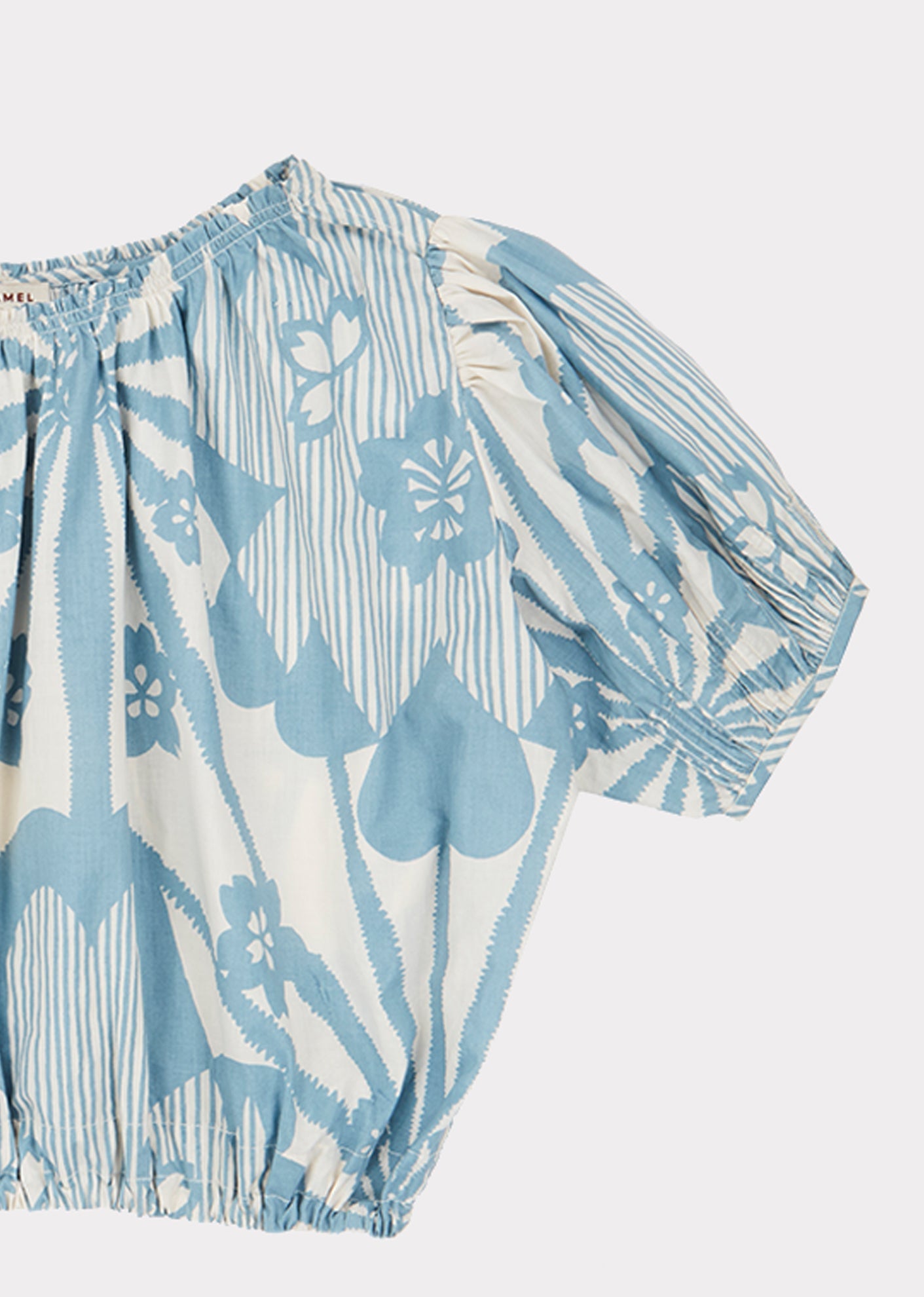 女童蓝色花朵印花棉上衣