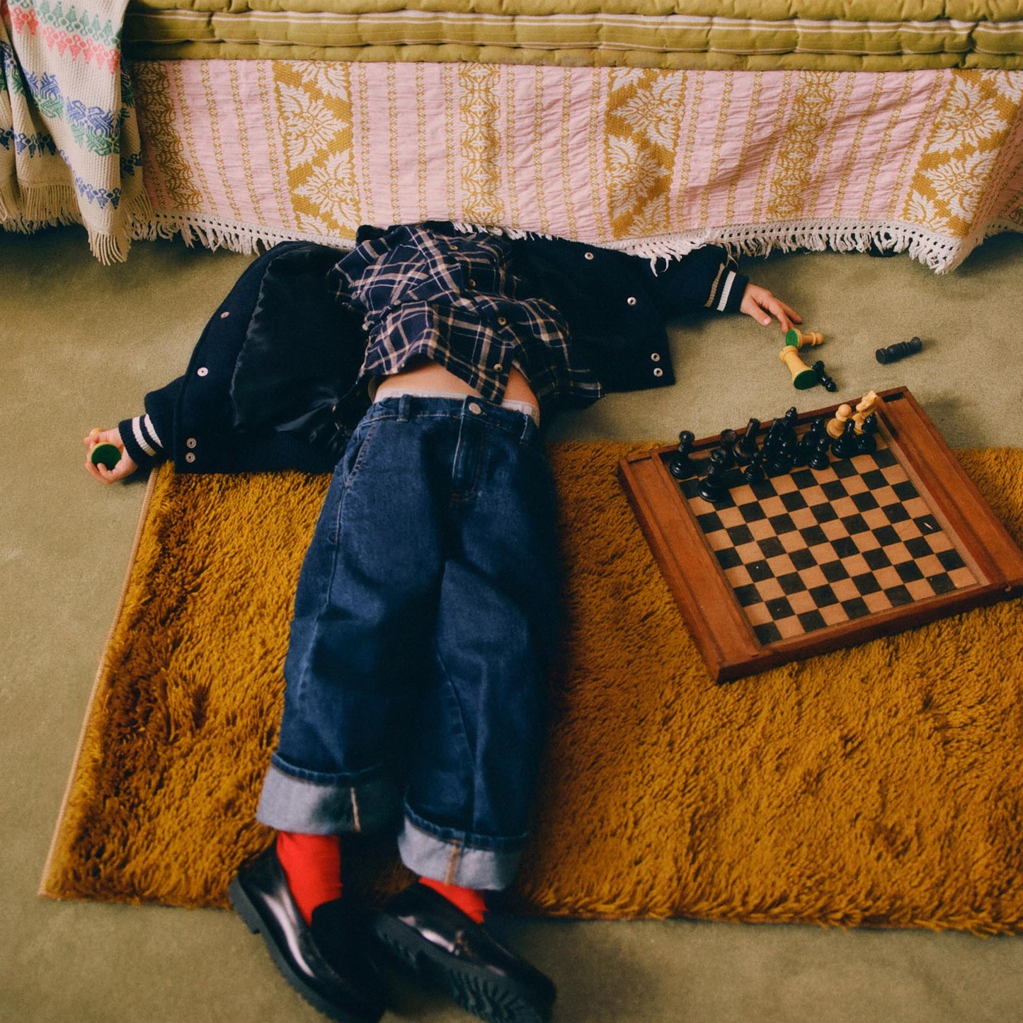 男童蓝色格子棉衬衫