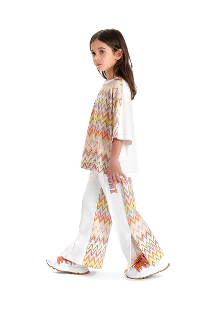 Missoni 女童象牙色徽标宽腿慢跑裤