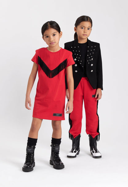 Balmain 女童红色流苏针织连衣裙
