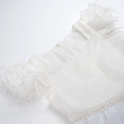 女童白色羽毛高定礼服裙