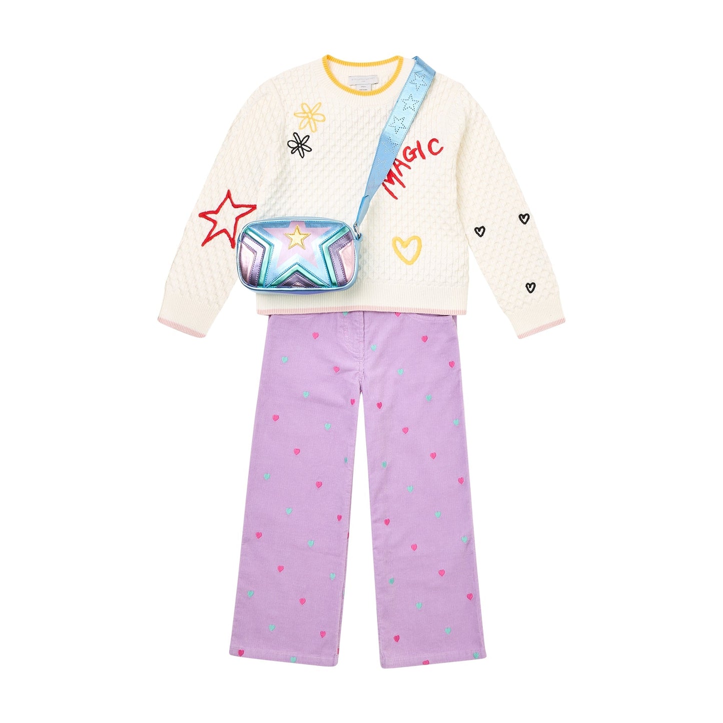 女童白色刺绣毛衣