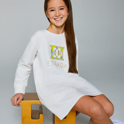 Escada 女童白色刺绣徽标毛衣裙
