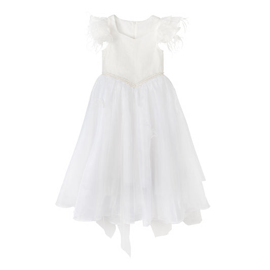 女童白色羽毛高定礼服裙