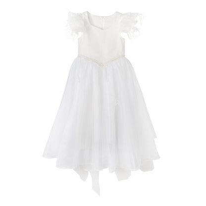 女童白色羽毛高定礼服裙