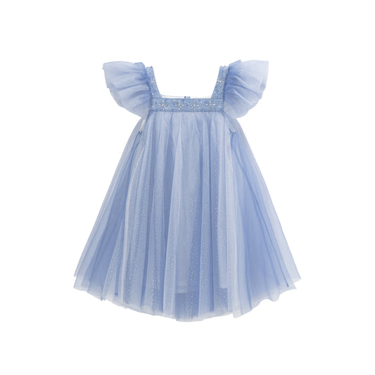 女童蓝色雪花高定礼服裙