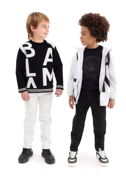 Balmain 男童白色徽标印花连帽夹克