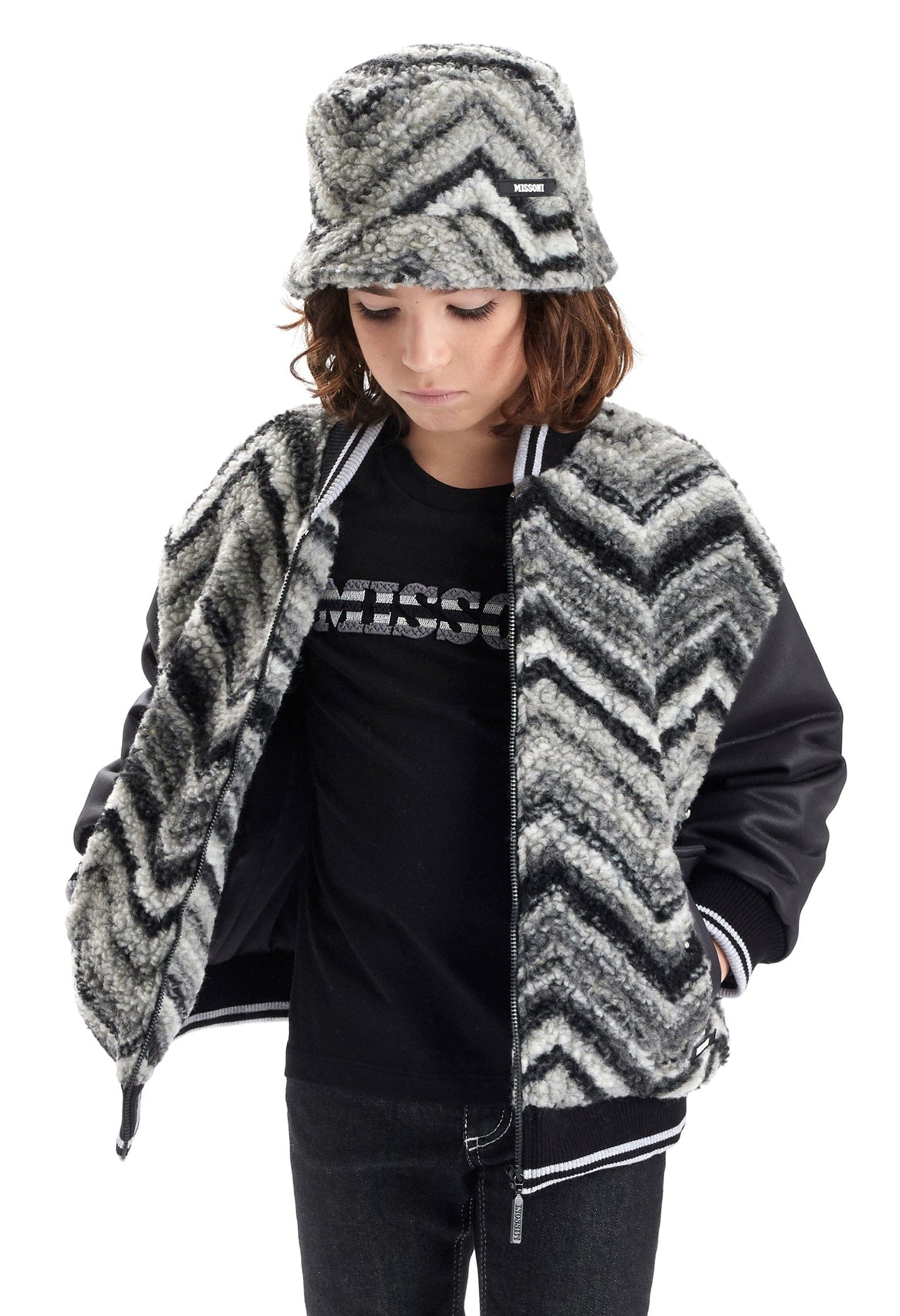 Missoni Boys 黑色锯齿形渔夫帽