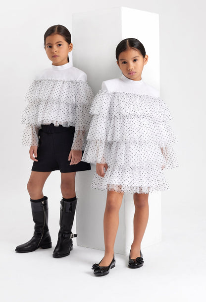 Balmain 女童白色分层薄纱连衣裙