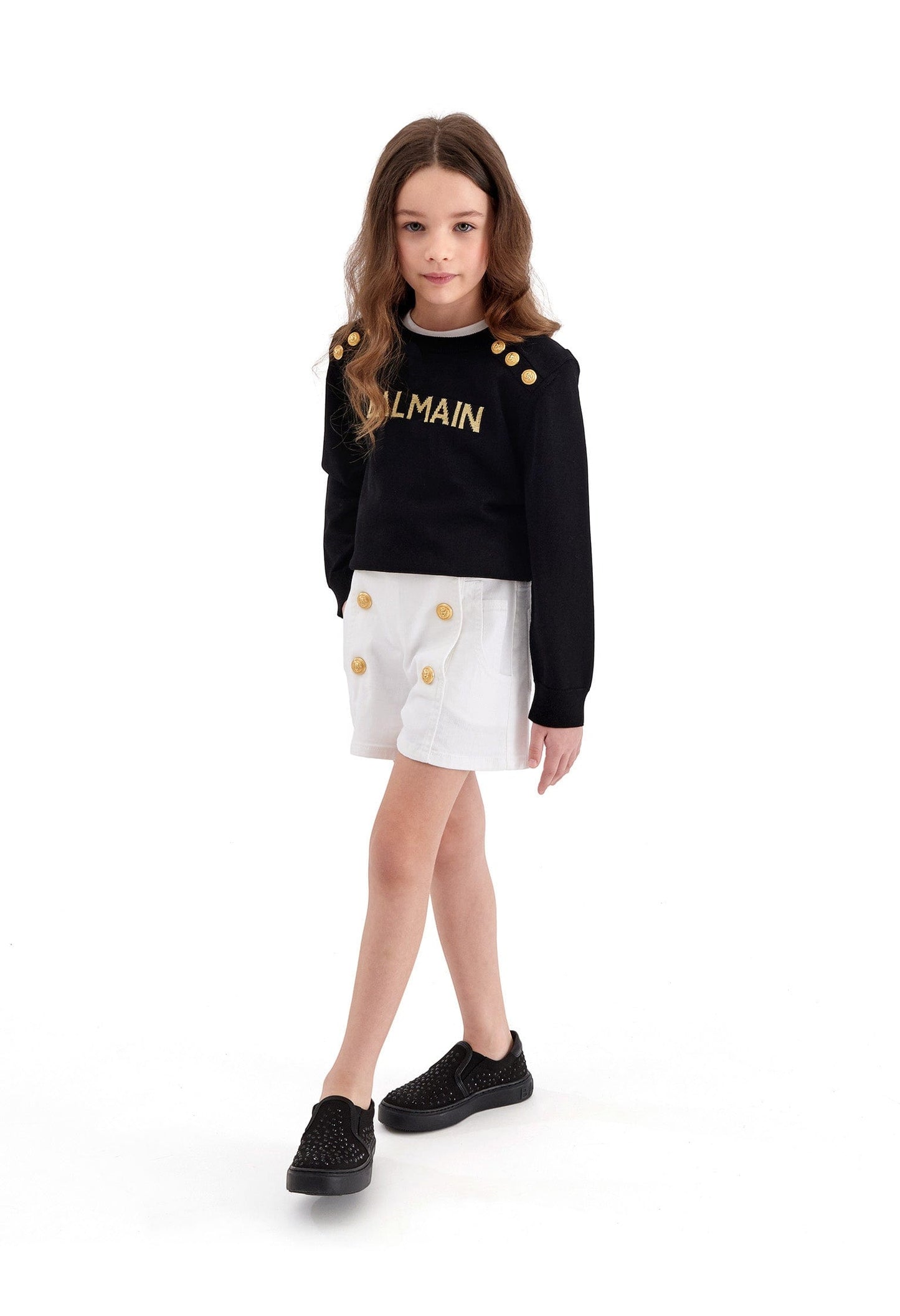 Balmain 女童白色前扣短裤