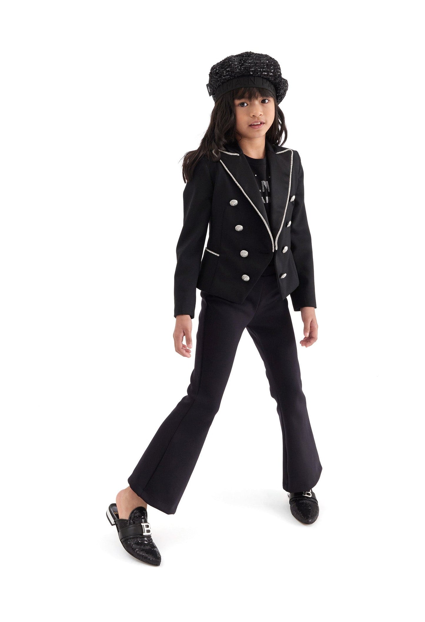 Balmain 女童黑色羊毛西装外套