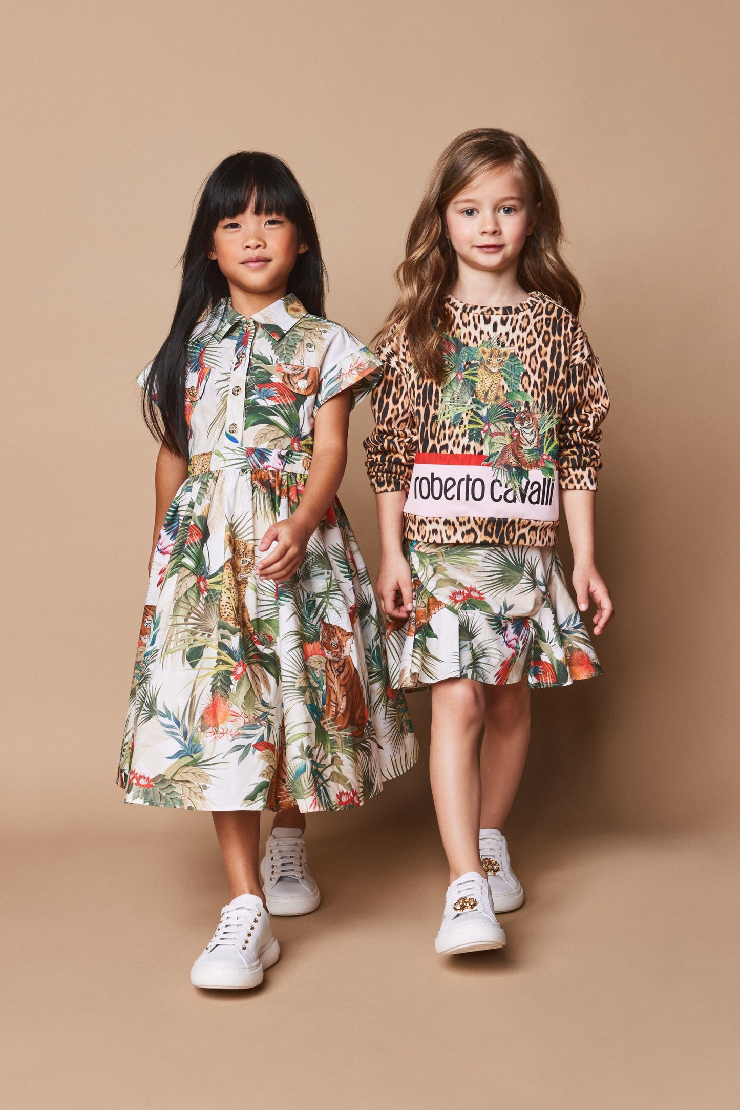 Roberto Cavalli 女童豹纹 Heritage T 恤（棕色）