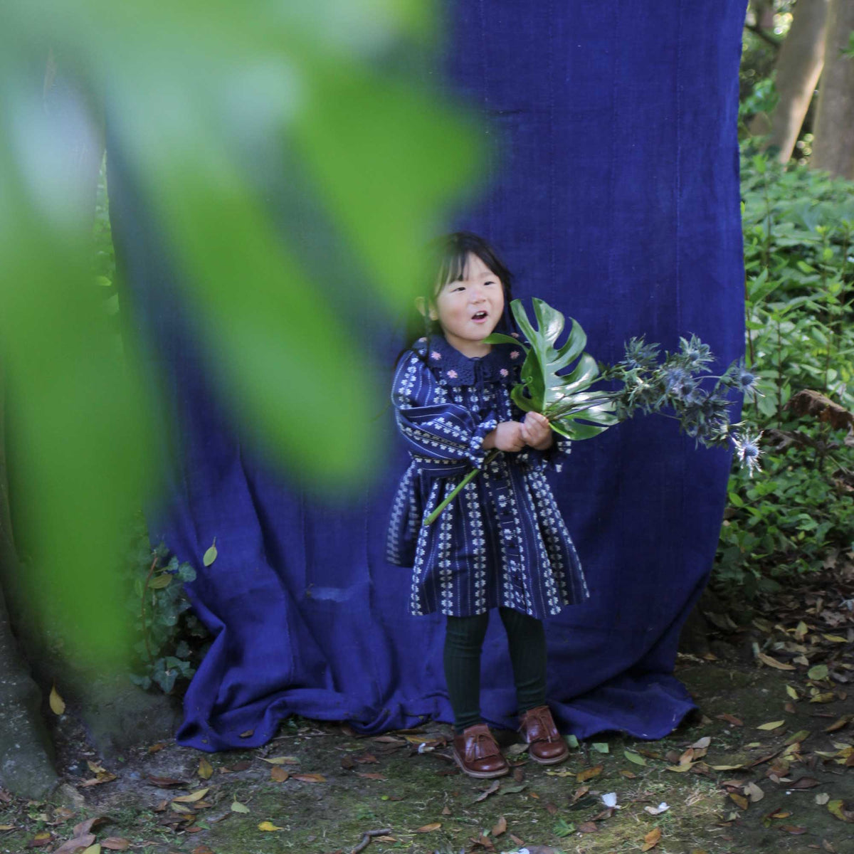 女童蓝色碎花棉上衣