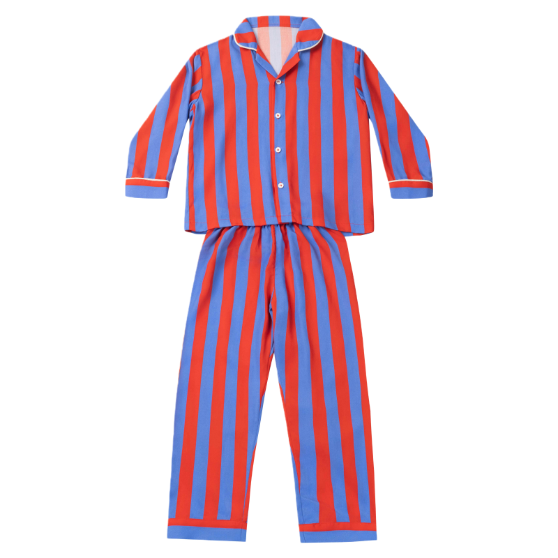 亲子款红蓝色条纹天丝睡衣套装