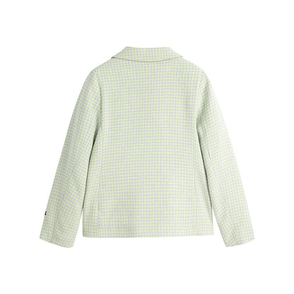 女童绿色格子西服外套