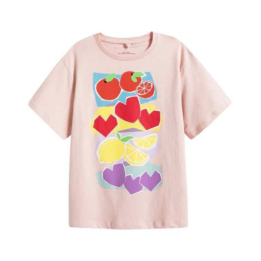 Girls Pink Printed Cotton T-Shirt